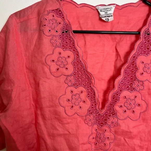 Handmade Embroidered Linen Blouse Sz M - Picture 3 of 9